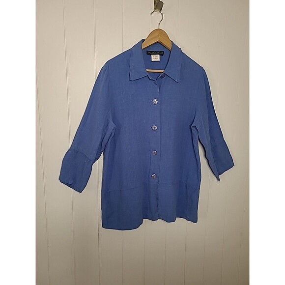 Womens  Linen Top Sz Medium Blue Lagenlook Button Up Summer Coastal Minimalist - Picture 3 of 10